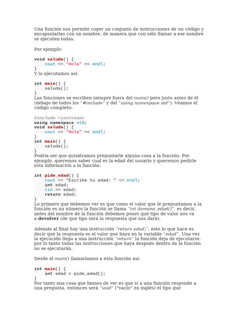 Introducción a Funciones en C++ | PDF | Programación de computadoras ...