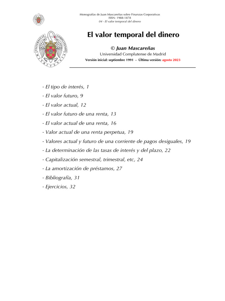 Valor Temporal del Dinero y Tipos de Interés | PDF | La política ...