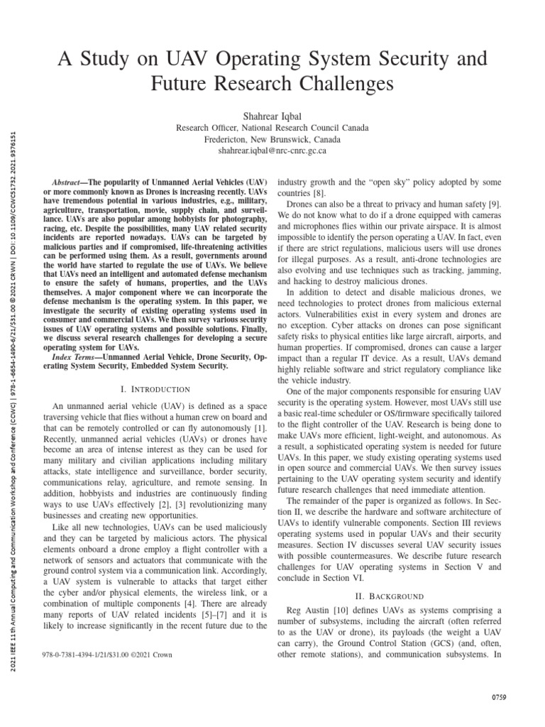 UAV OS Security & Research Challenges | PDF | Unmanned Aerial Vehicle ...
