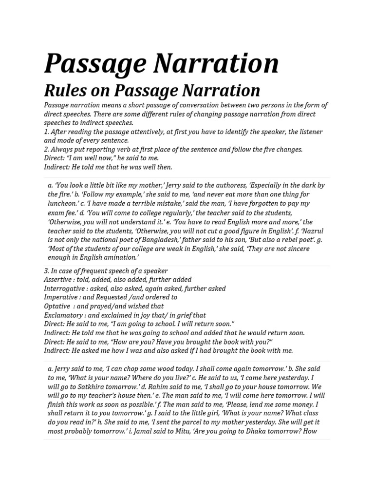 Passage Narration Rules Explained | PDF | Question