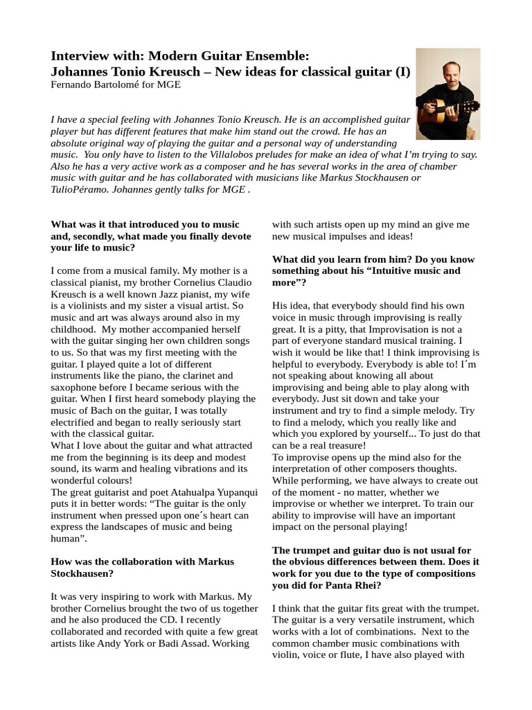 Interview Modern Guitar Ensemble 1 | PDF | Chamber Music | Guitars