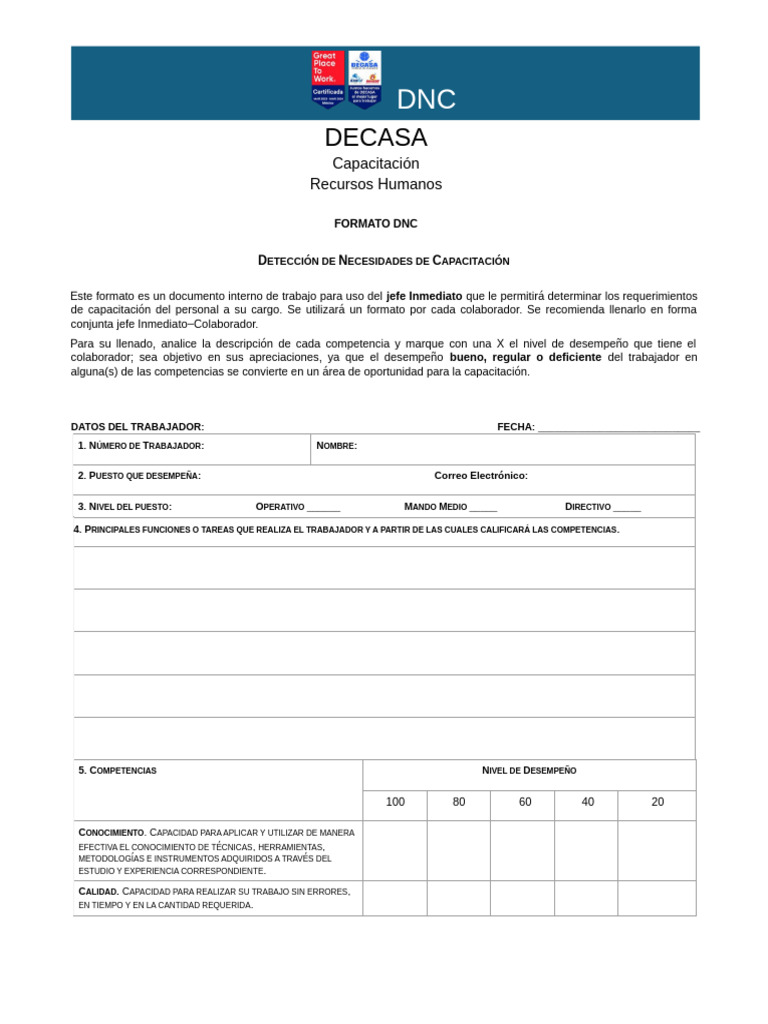 Formato DNC para Capacitación Laboral | PDF | Gestión de recursos humanos