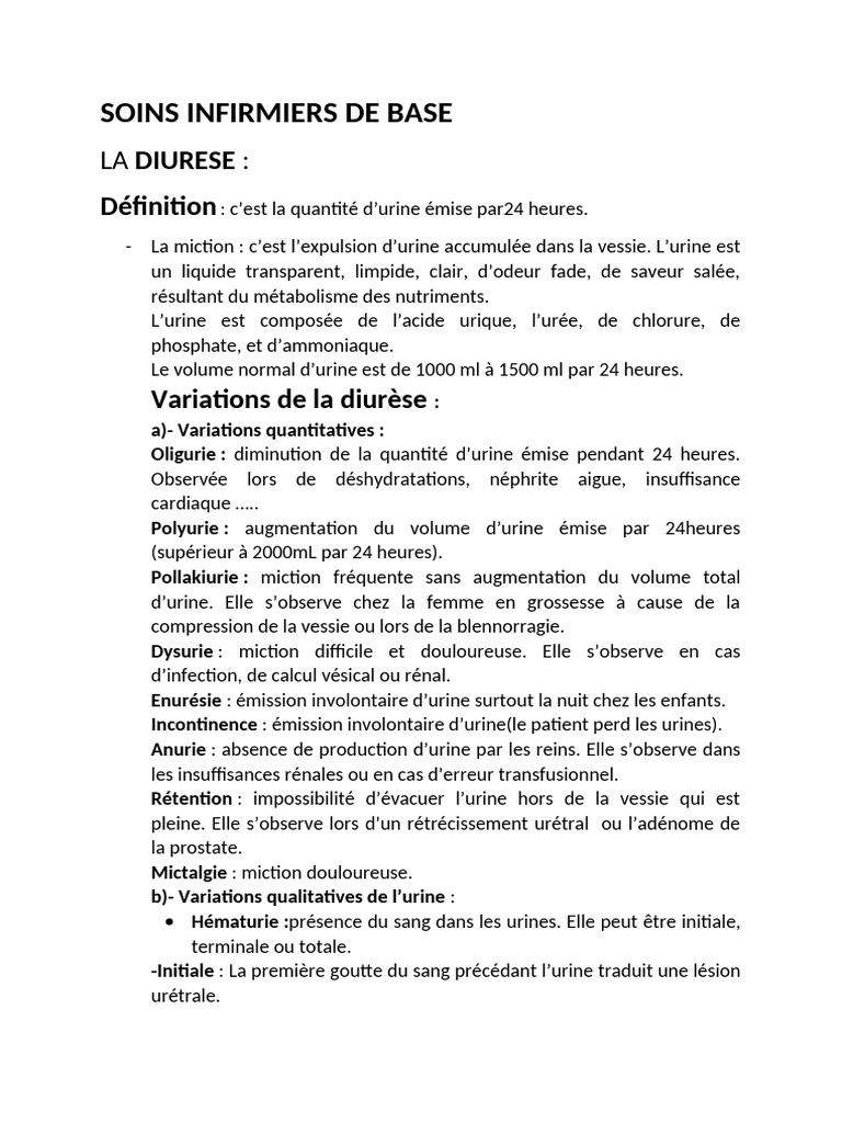 Soins infirmiers : diurèse et respiration | PDF | Tension artérielle ...