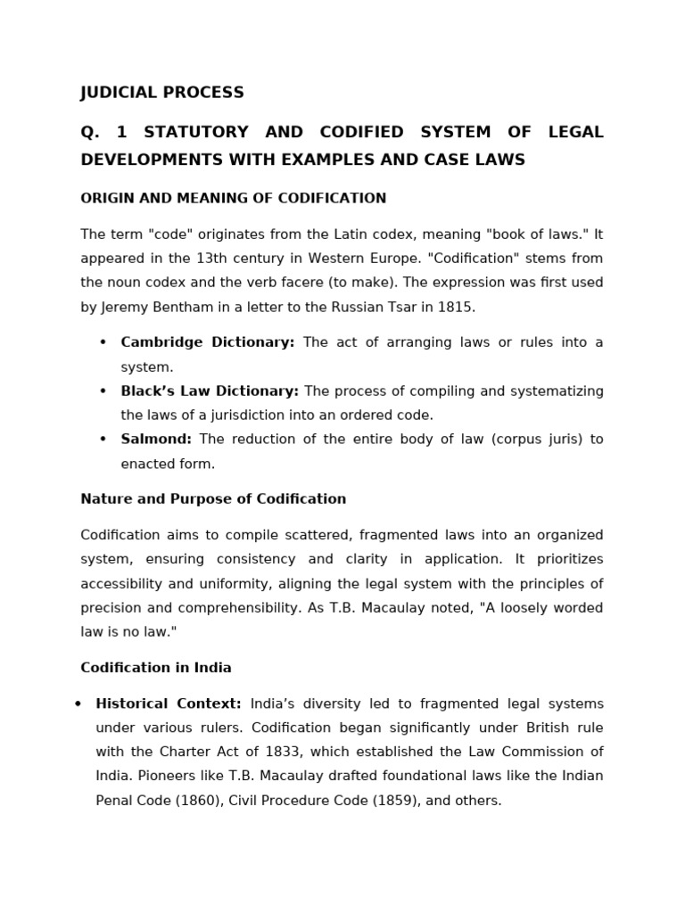 Codification and Statutory Law in India | PDF | Justice | Crime & Violence