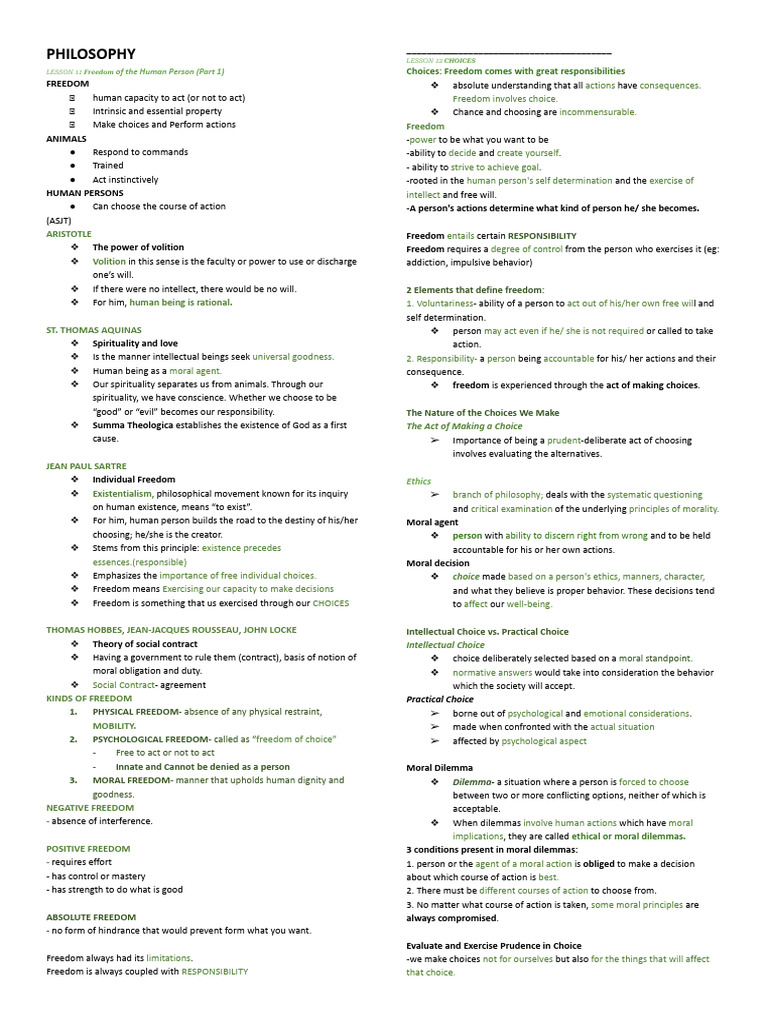 REVIEWER philo.docx | PDF | Free Will | Society