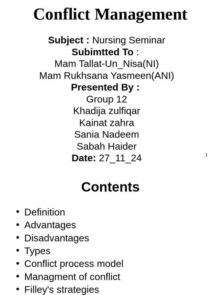 Conflict Management in Nursing Seminar | PDF | Negotiation | Consensus ...