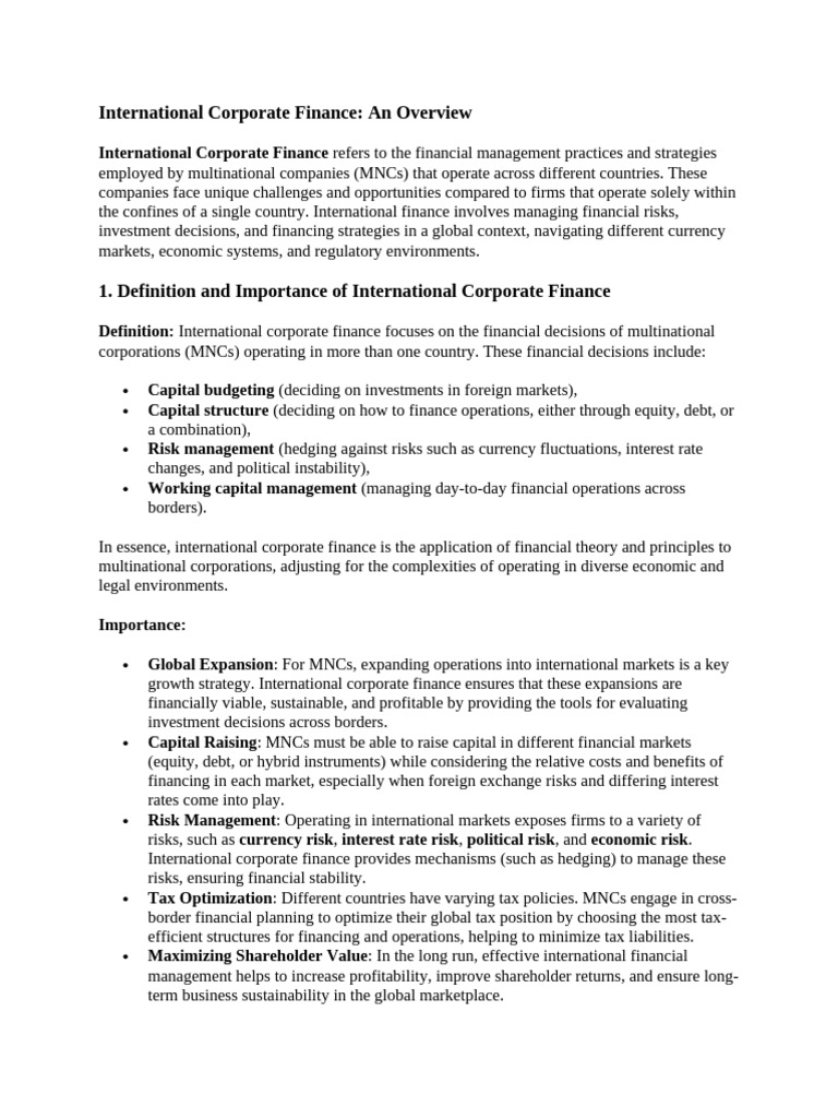 Introduction To International Corporate Finance | PDF | Taxes | Currency