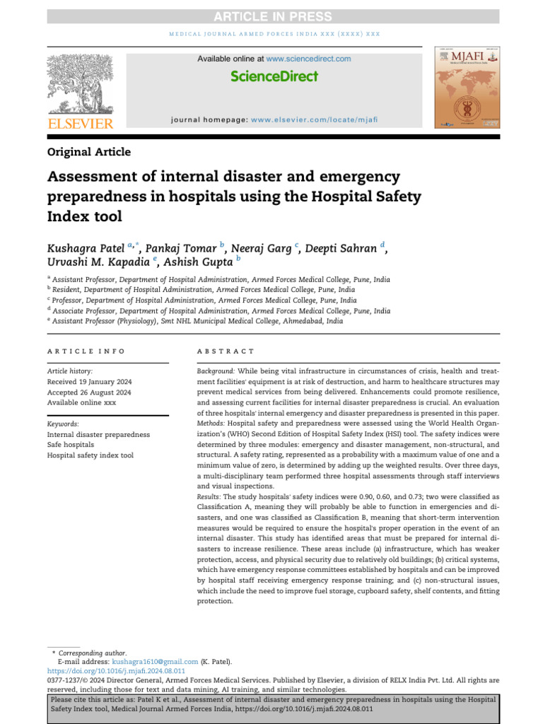 Assessment of Internal Disaster and Emergency Prepared - 2024 - Medical ...