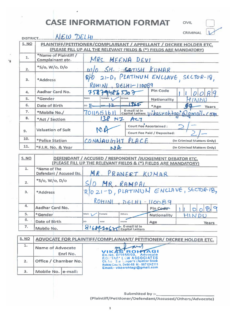 Criminal Complaint Format for NI Act | PDF | Cheque | Lawsuit