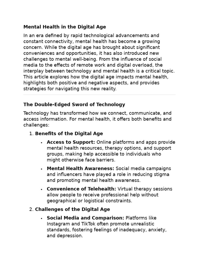 Mental Health in The Digital Age | PDF | Mental Health | Social Media