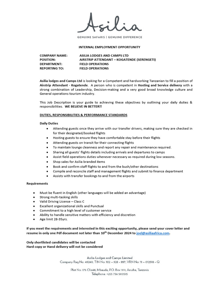 Airstrip Attendant Job Advert - 095801 | PDF