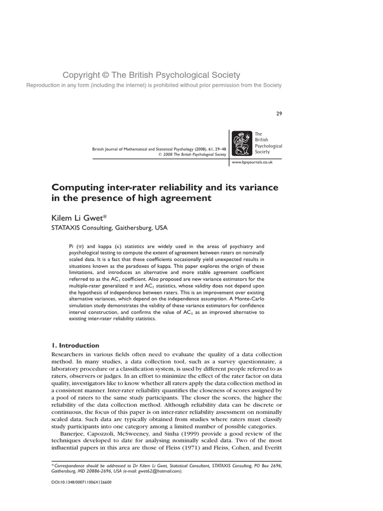 Improving Inter-Rater Reliability with AC1 | PDF | Statistical Analysis ...