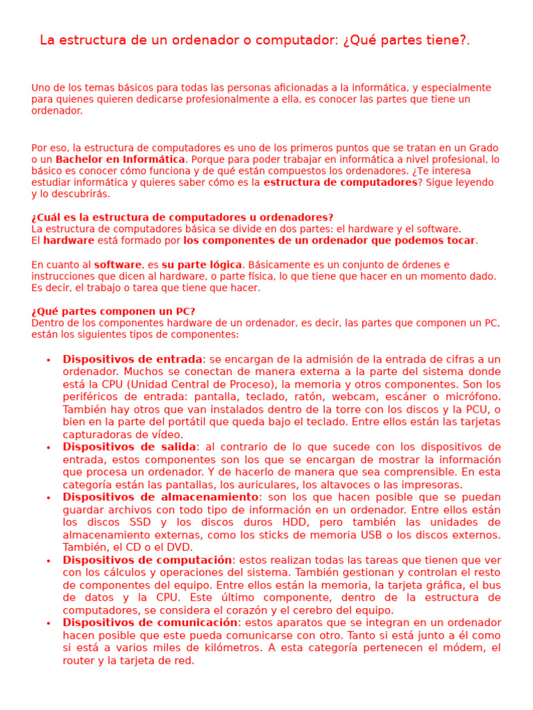 Estructura y partes del ordenador | PDF | Hardware de la computadora ...
