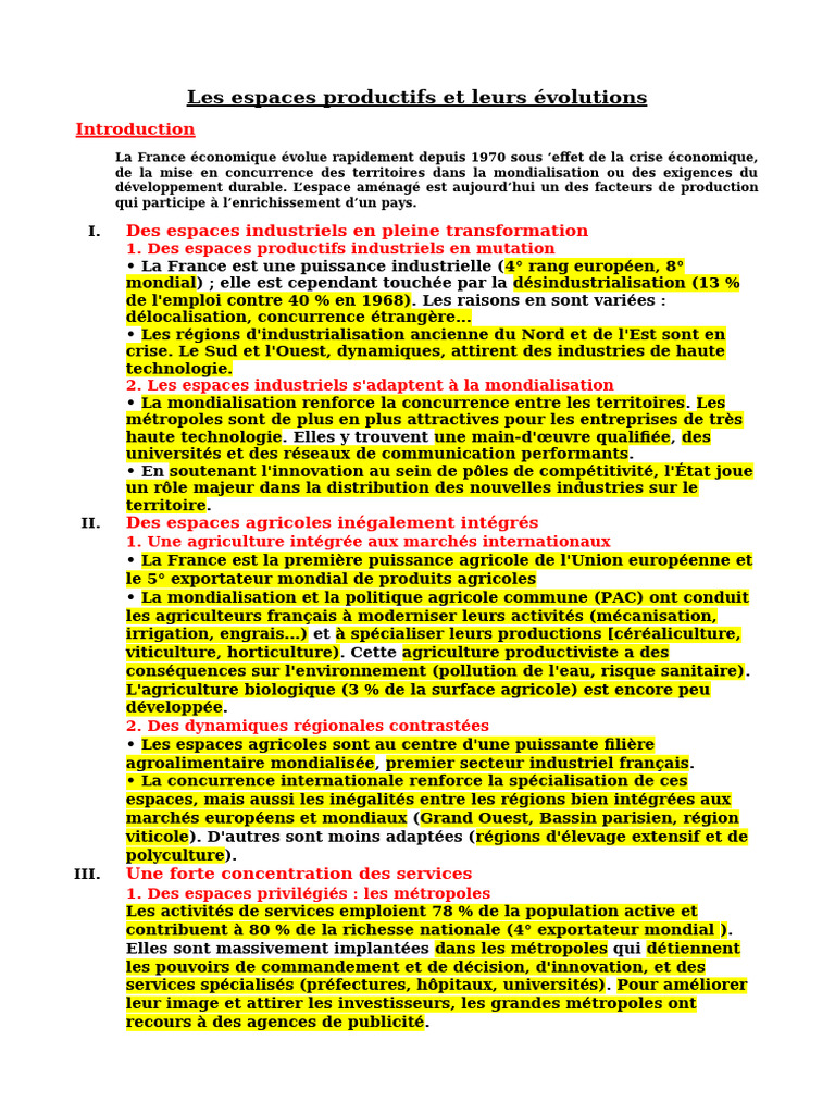 Évolutions des espaces productifs en France | PDF | Agriculture | France
