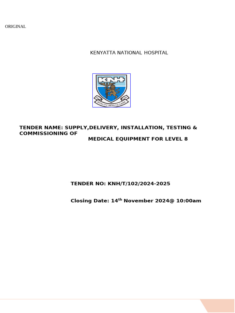 Tender Document For Medical Equipment For Level 8 | PDF | Joint Venture ...