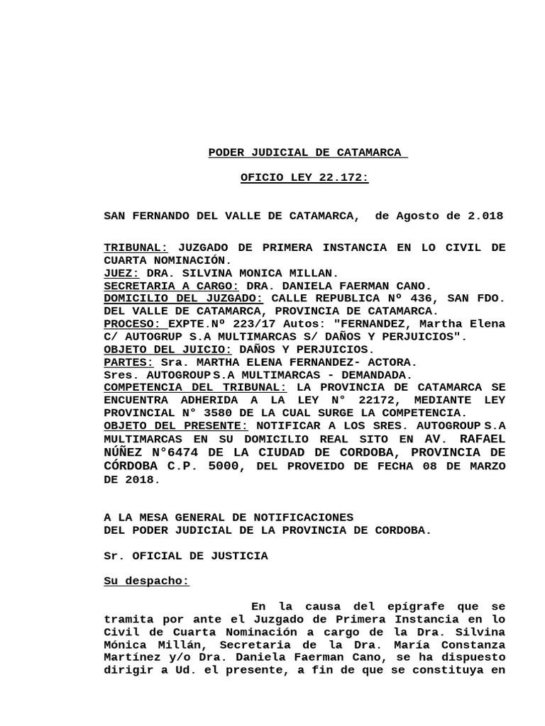 Oficio Ley 22172 Fernandez C - Autogroup | PDF | Judicaturas | Ley ...