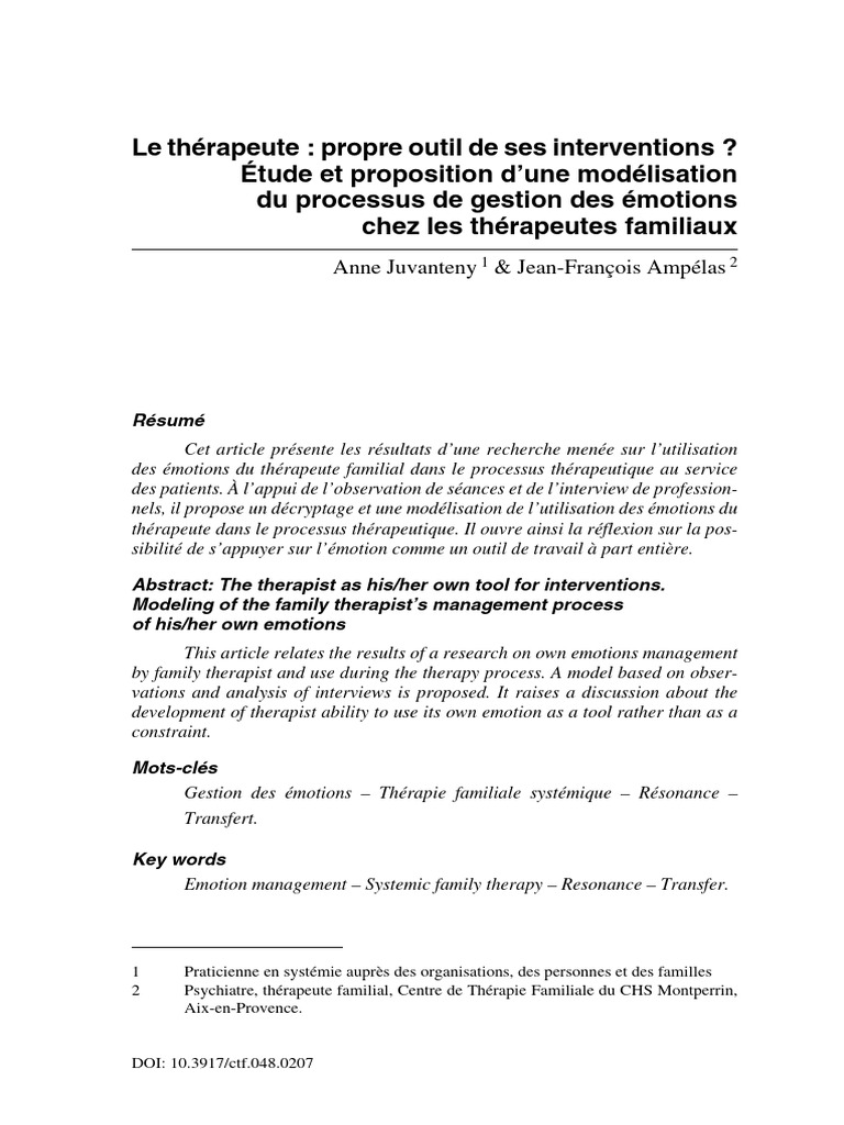 Le Therapeute Propre Outil de Ses Interventions Etude Et Proposition — free download