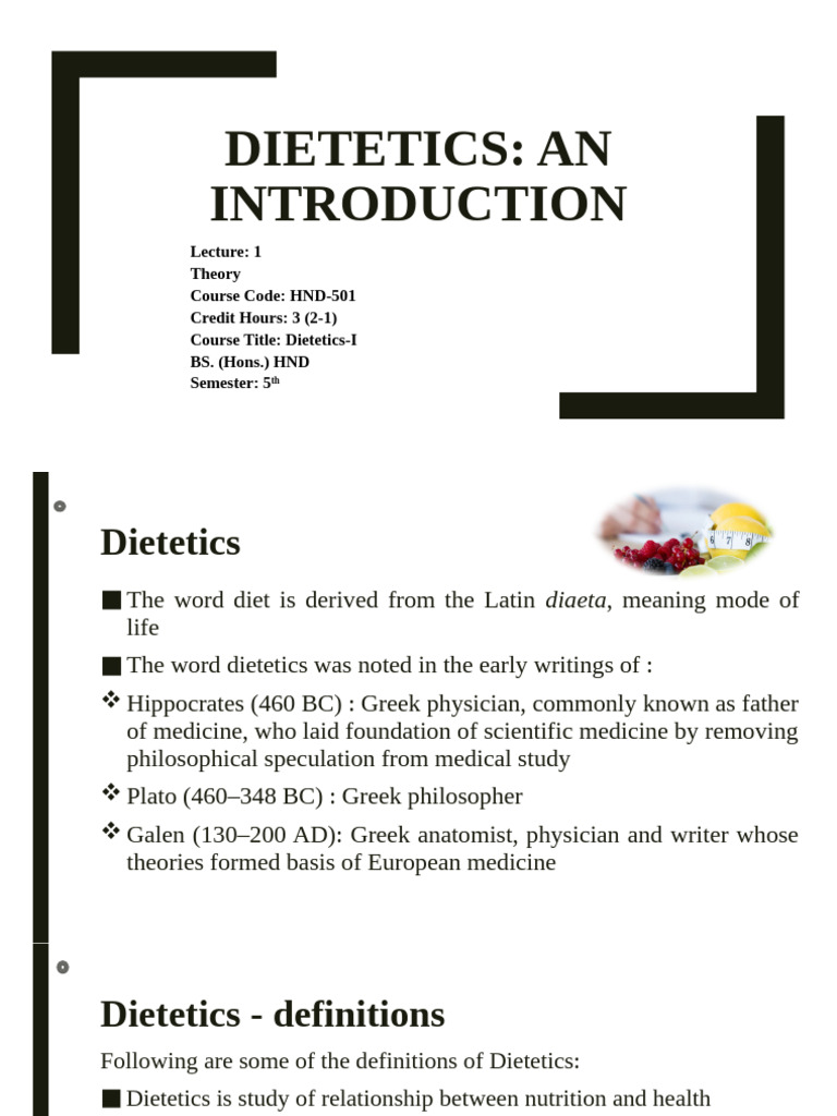 Introduction to Dietetics and Nutrition | PDF | Dietitian | Science