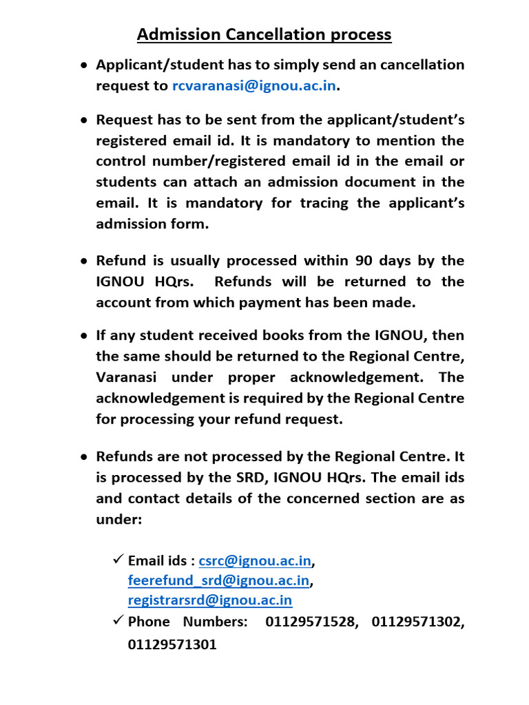 Admission Cancellation Process | PDF