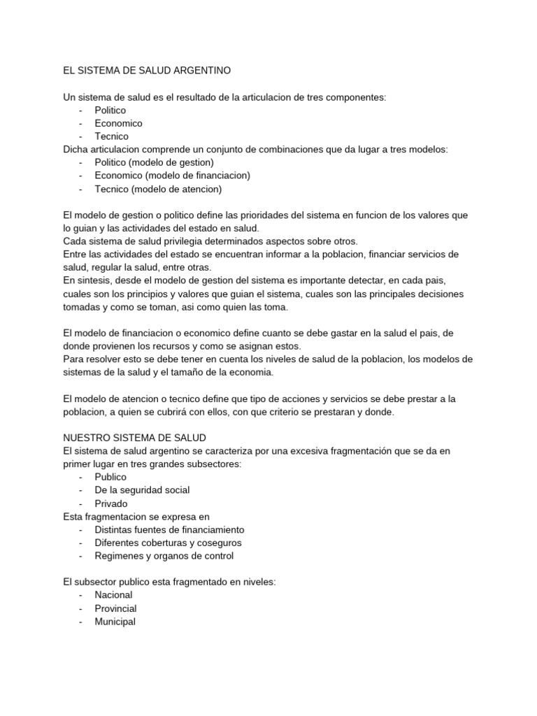 Sistema de Salud Argentino: Estructura y Desafíos | PDF | Sistema de ...