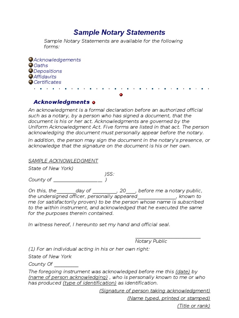 Sample Notary Statements | Download Free PDF | Notary Public | Affidavit