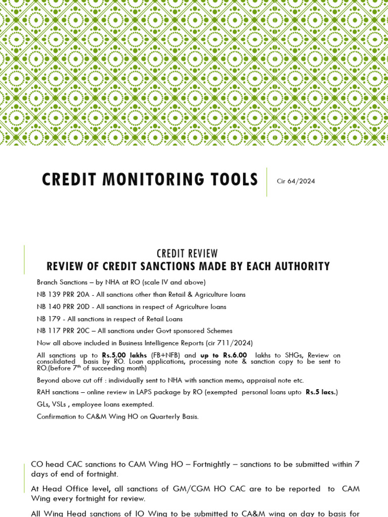 Credit Monitoring Guidelines Overview | PDF | Audit | Financial Economics