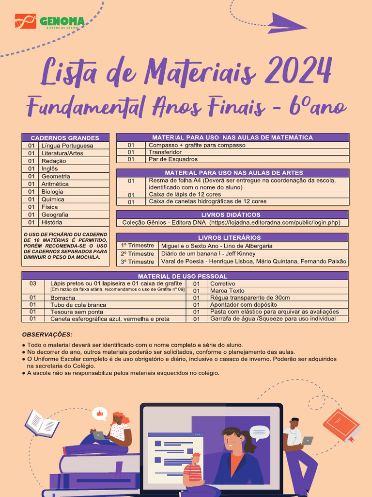 Lista de Materiais 6o Ano Colegio Genoma 2024 PDF | PDF