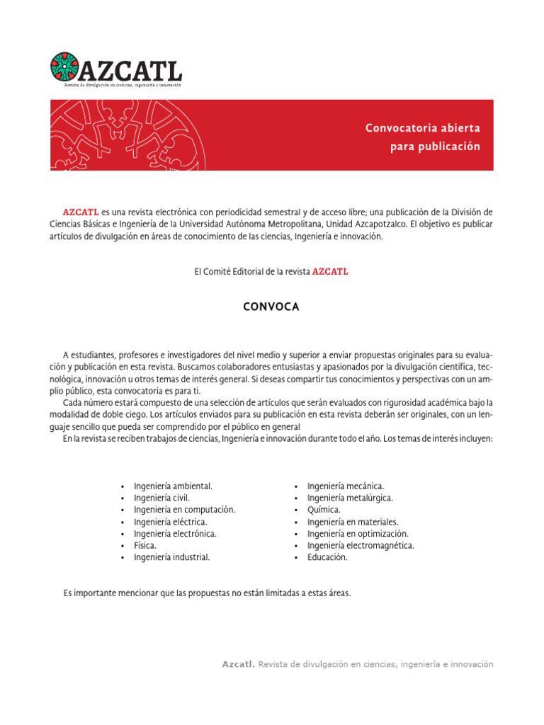 Convocatoria para Revista Azcatl | PDF | Ingeniería | Publicación