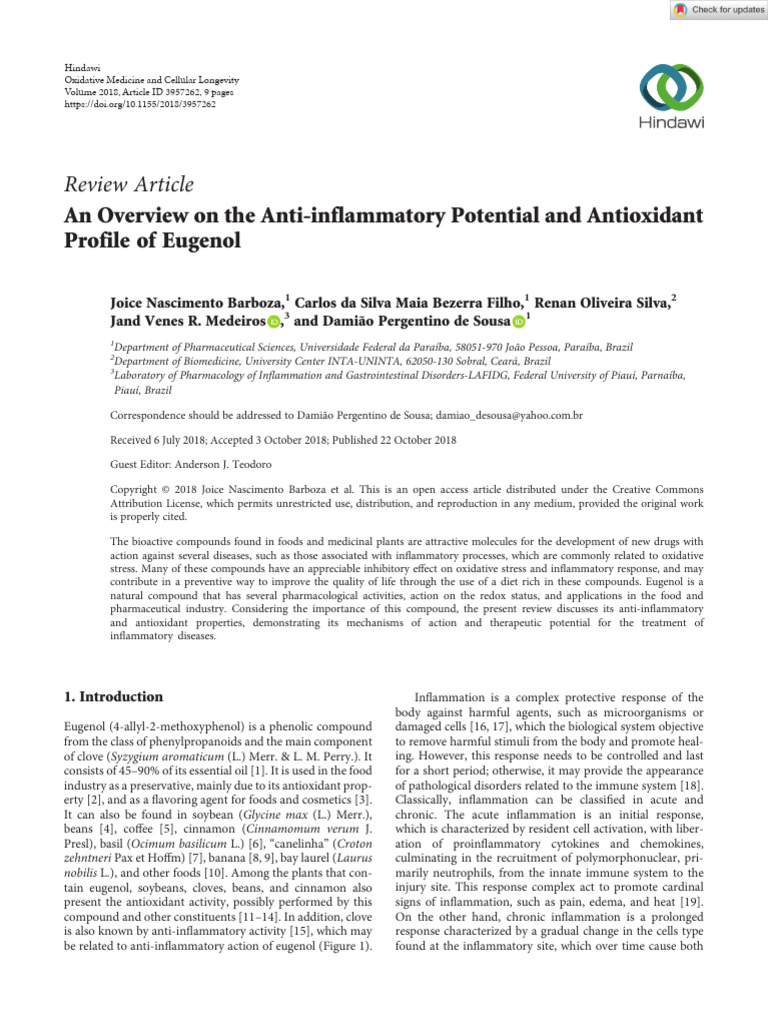 An Overview On The Anti Inflammatory Potential and Antioxidant | PDF ...