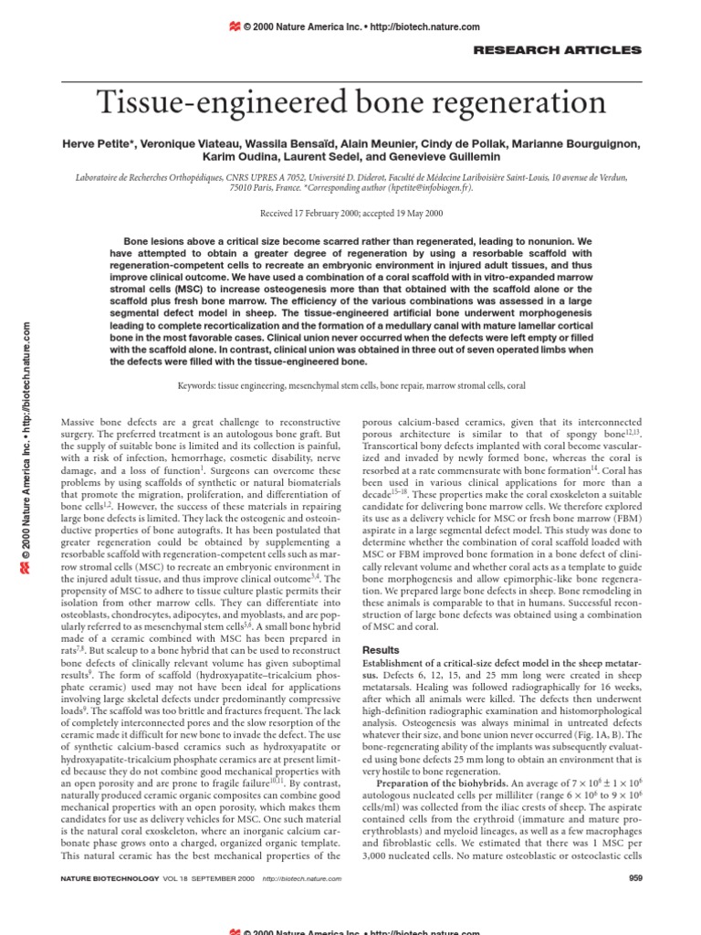 Tissue-Engineered Bone Regeneration | PDF | Tissue Engineering | Bone