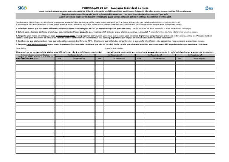 Verificação de AIR: Avaliação de Risco Individual | PDF