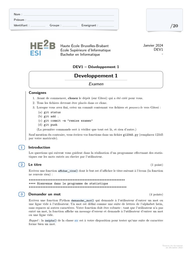 Examen DEV1 : Statistiques Python | PDF | Dictionnaire | Python ...