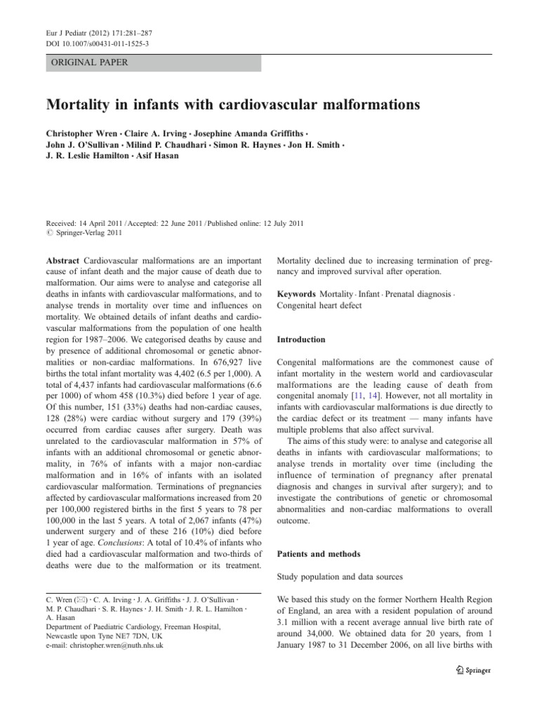 Infant Cardiovascular Mortality Study | PDF | Congenital Heart Defect ...