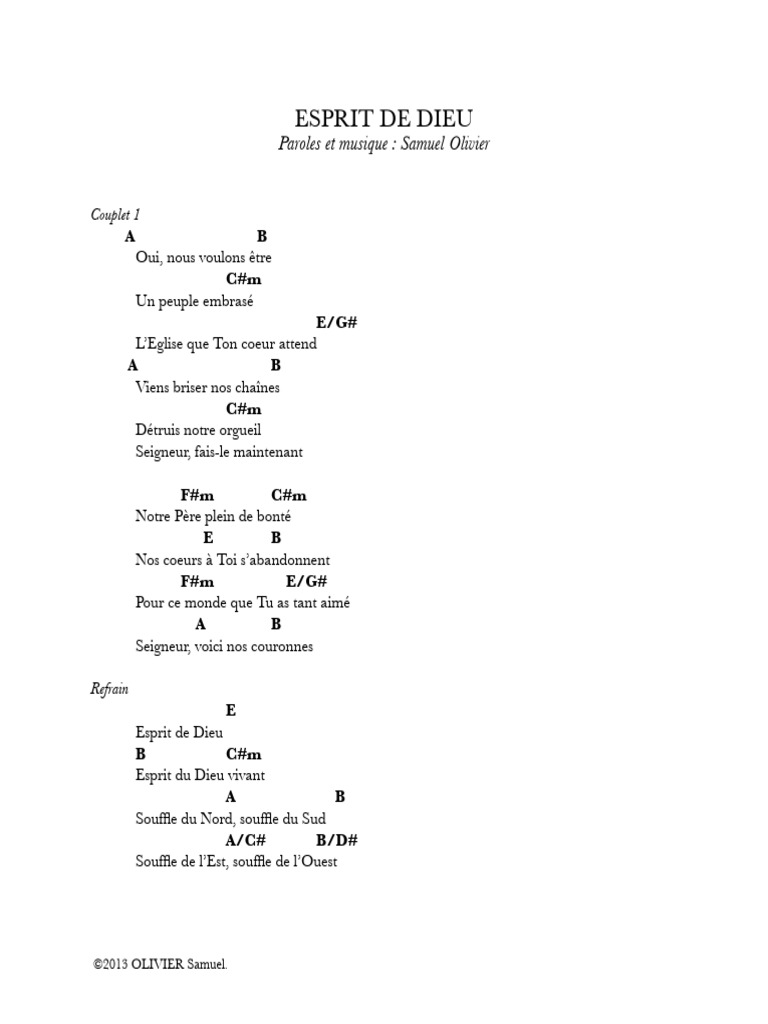 Esprit de Dieu : Paroles et Accords | PDF