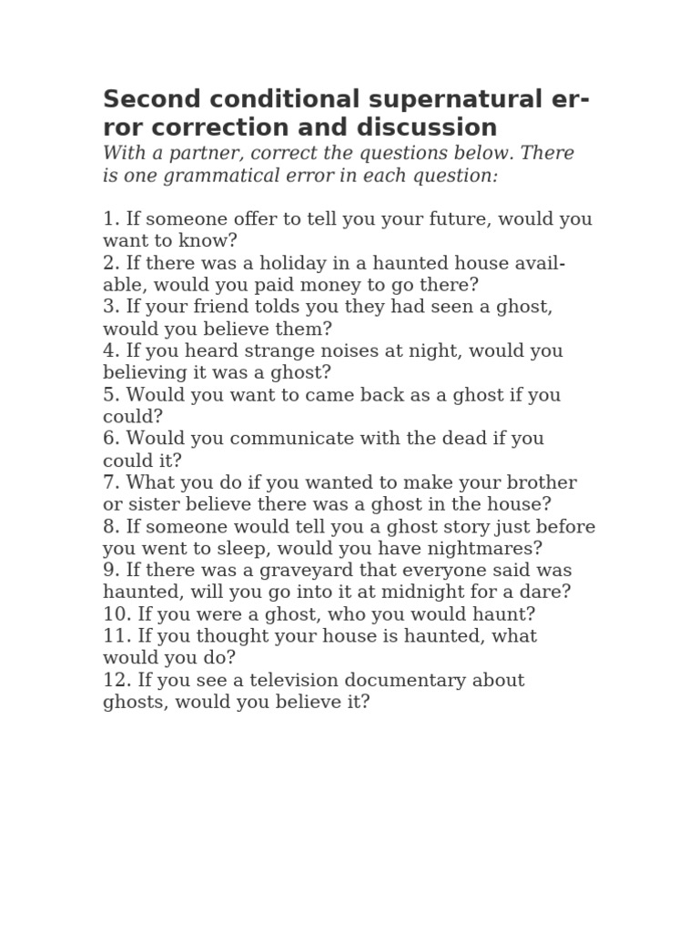 Second Conditional Grammar Errors in Questions | PDF