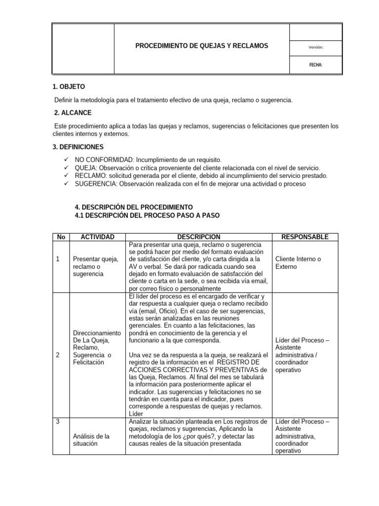 Procedimiento para Quejas y Reclamos | PDF