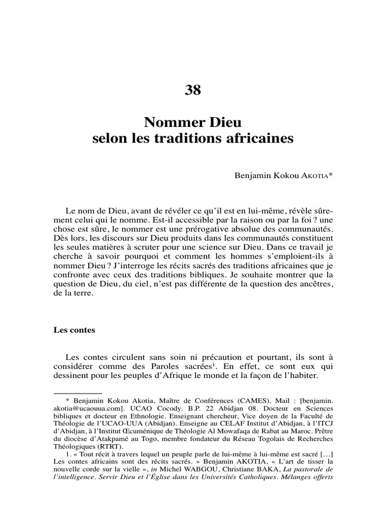 Nommer Dieu dans les traditions africaines | PDF | Dieu | Théologie