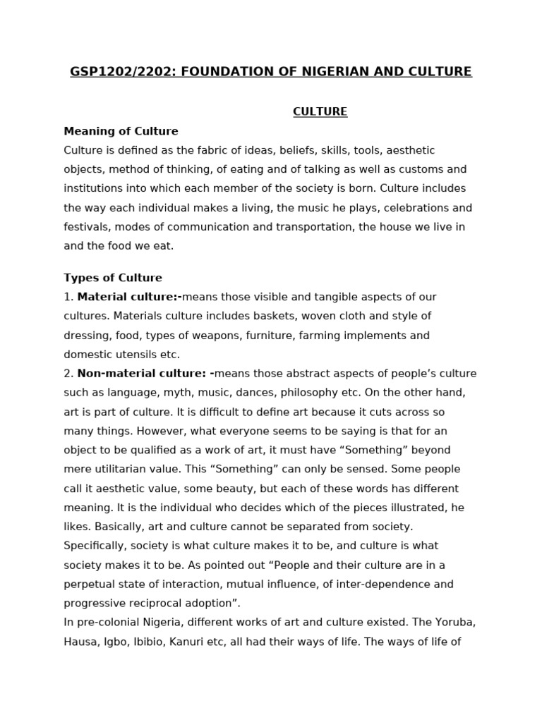 Foundations of Nigerian Culture | PDF