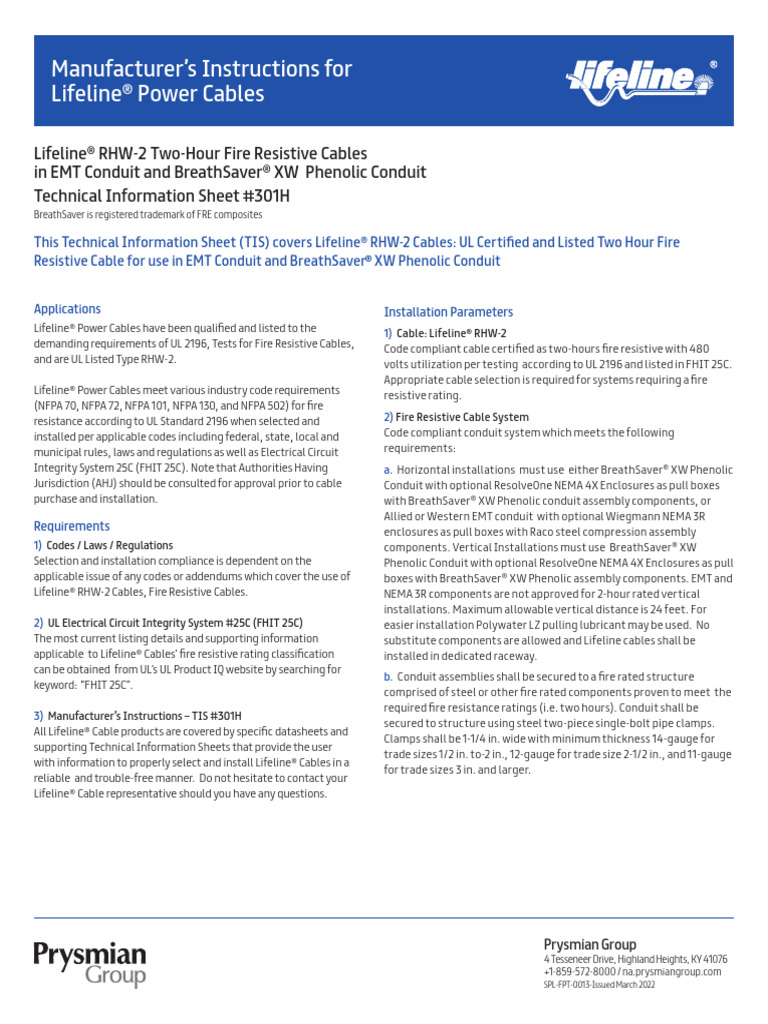 Lifeline® RHW-2 Fire Resistive Cables | PDF | Manufactured Goods ...