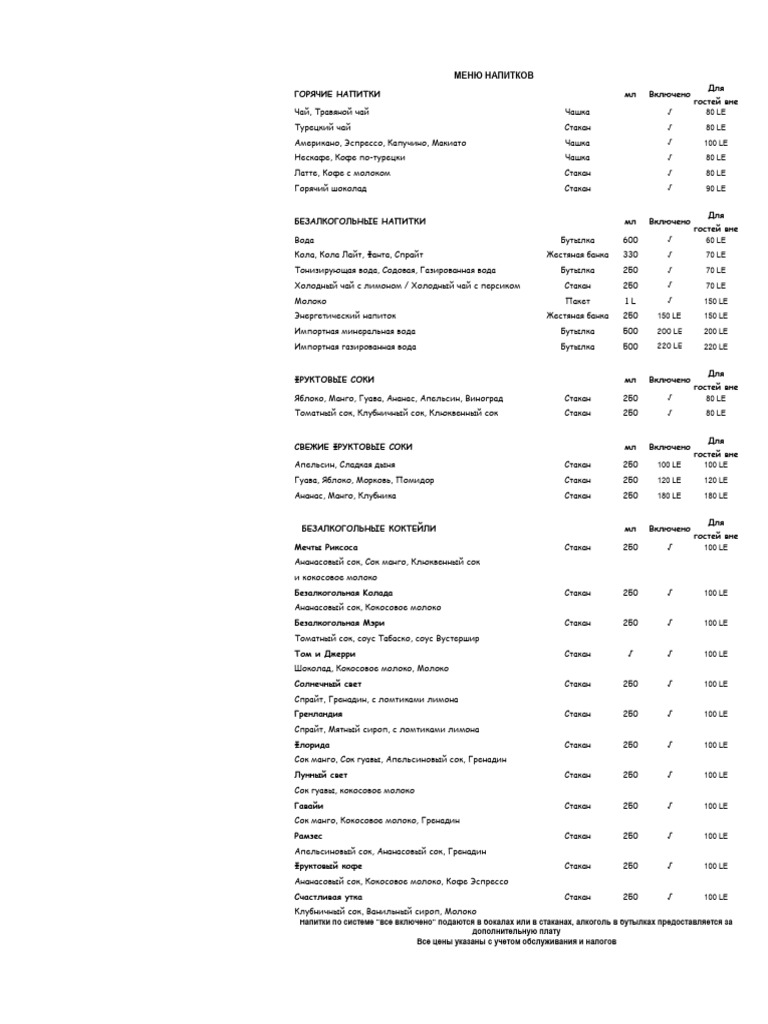 Beverage Menu Russian 2024 | PDF