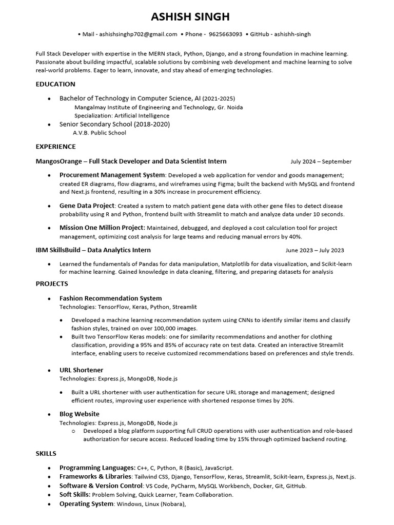 Full Stack Developer & Data Scientist Profile | PDF | Machine Learning ...