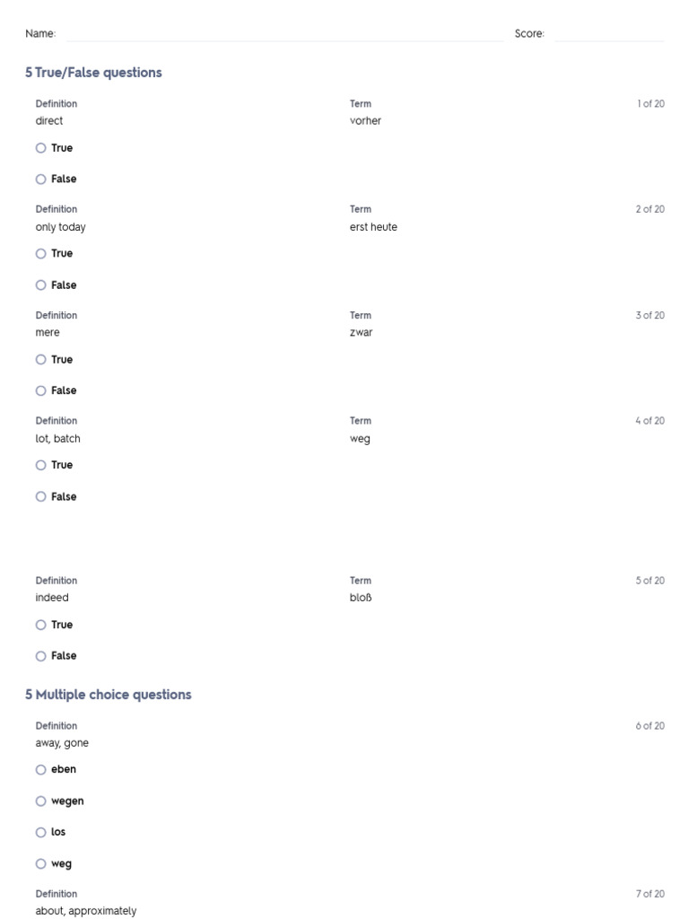 German A2 Quiz 1 | PDF