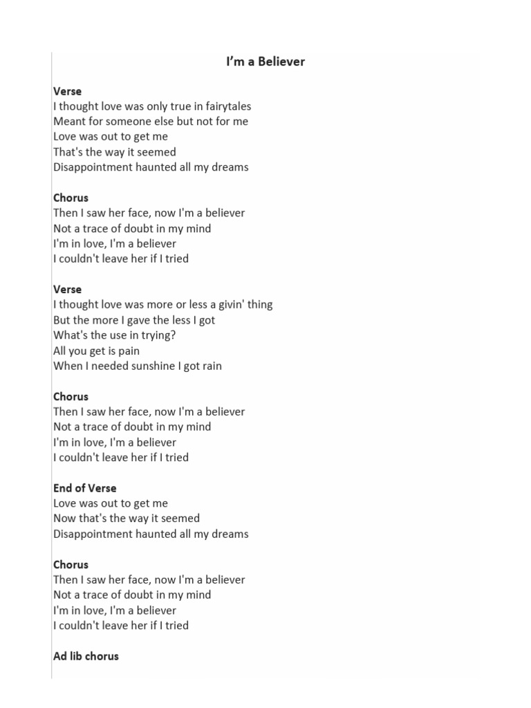 Im A Believer Lyrics PDF