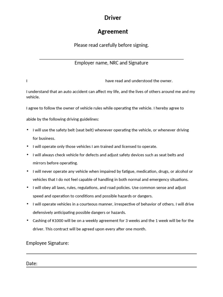 Driver Agreement and Guidelines | PDF