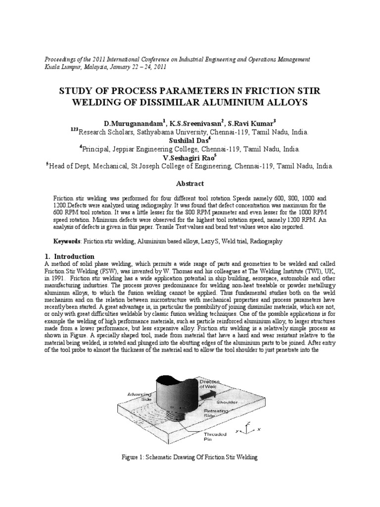 Study of Process Parameters in Friction Stir Welding of Dissimilar ...