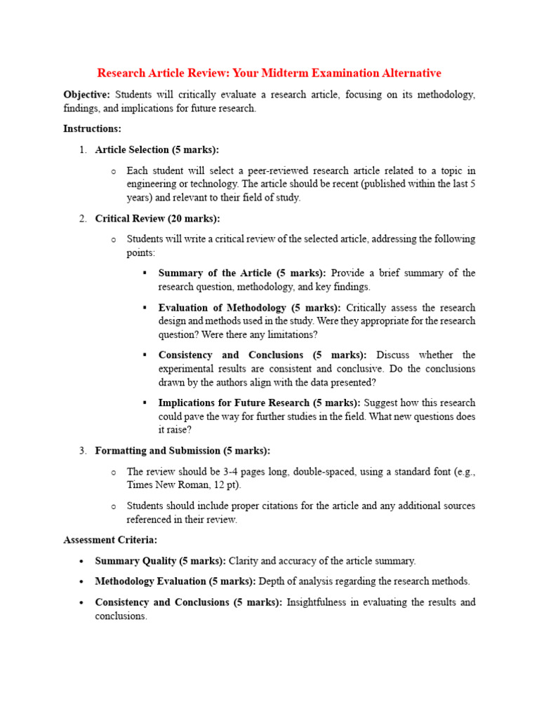 Research Article Review - Your Midterm Examination Alternative | PDF