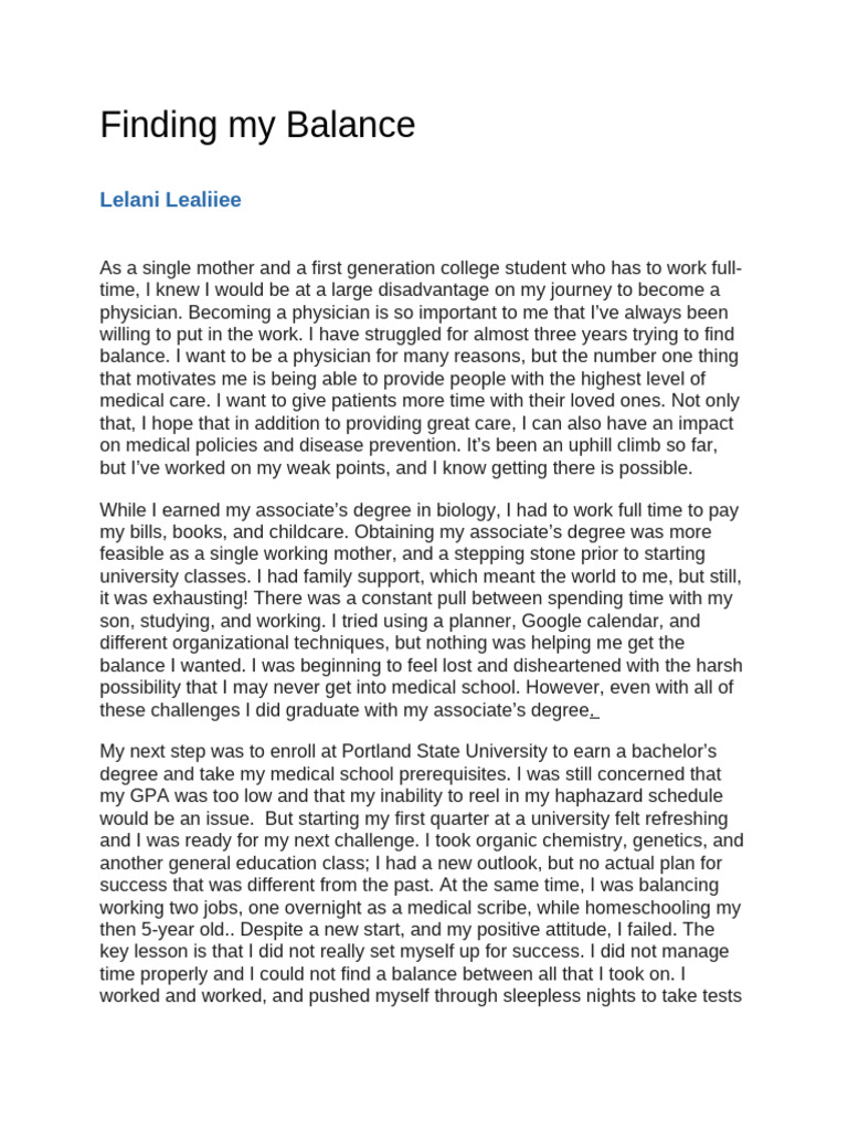 Finding My Balance | PDF