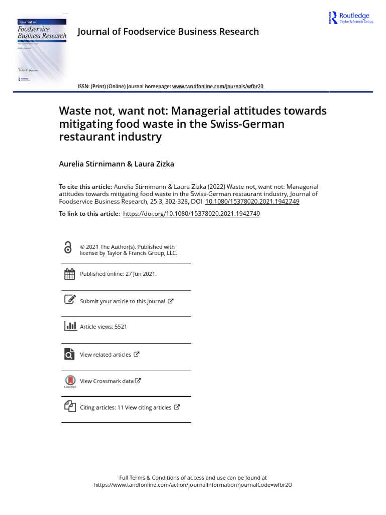Managerial Attitudes Towards Mitigating Food Waste in The Swiss-German ...