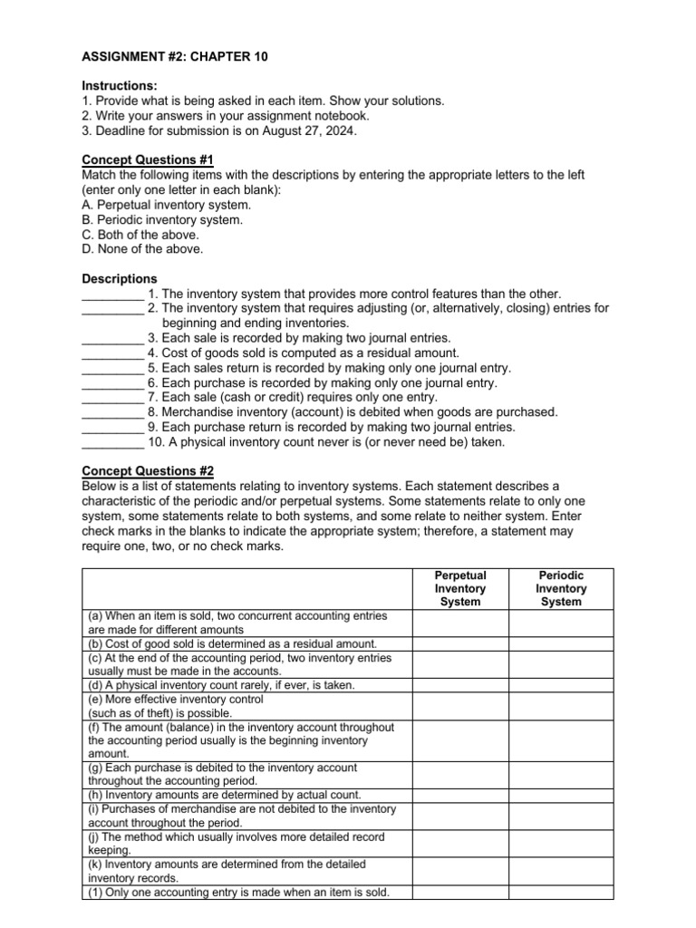 Assignment+#2 Chapter+10+Inventories | PDF | Inventory | Debits And Credits