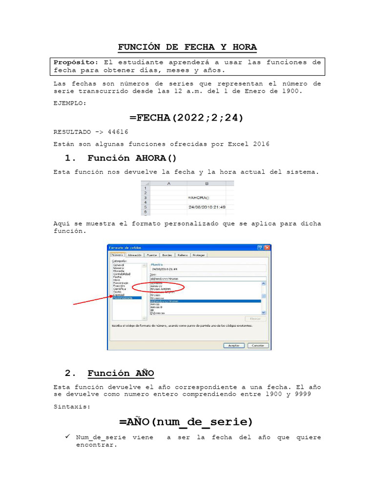 Funciones de Fecha y Hora en Excel 2016 | PDF